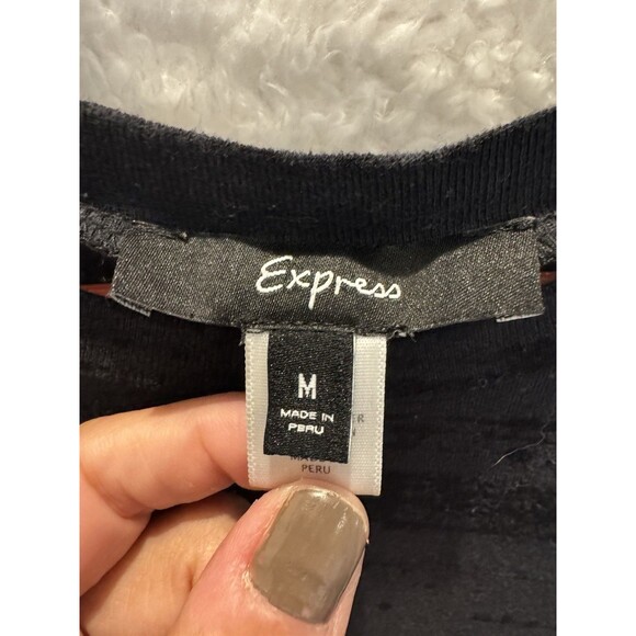 Express Y2K Black Gold Baby Tee Punk Goth Grunge Medium Sheer Inscription Vtg - Picture 2 of 7